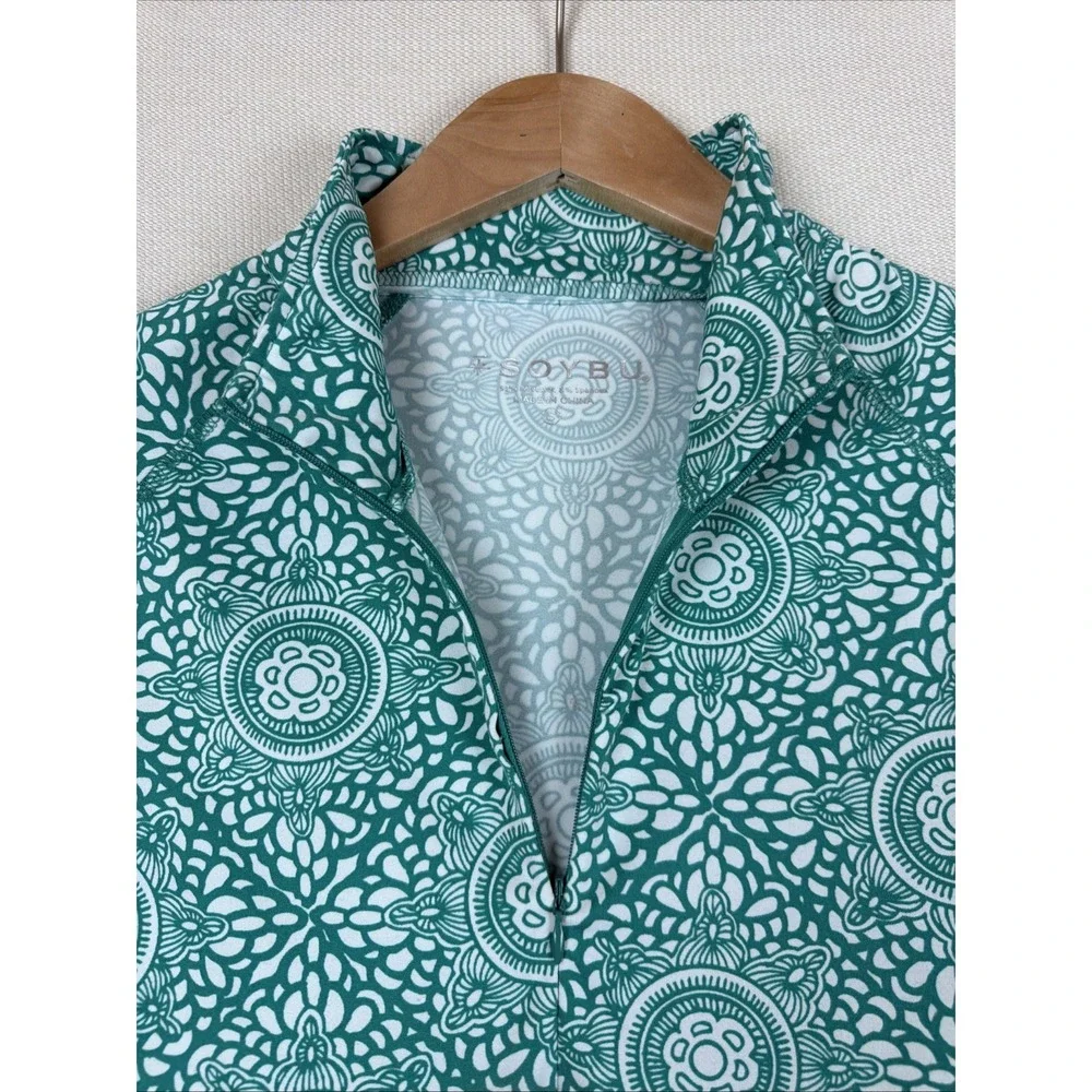Soybu Dress Women's Size Small Green White Mock Neck Sport Quarter Zip Athletic